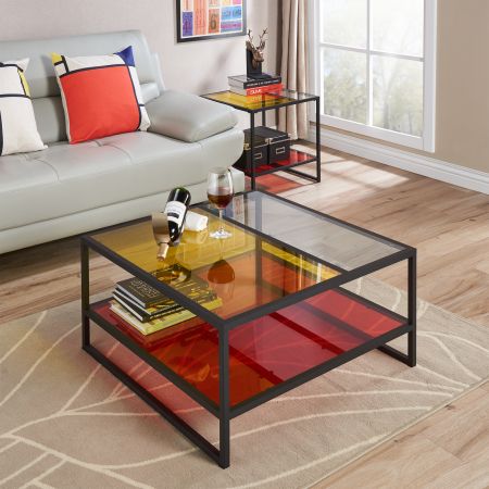 Színes üveg téglalap alakú dohányzóasztal